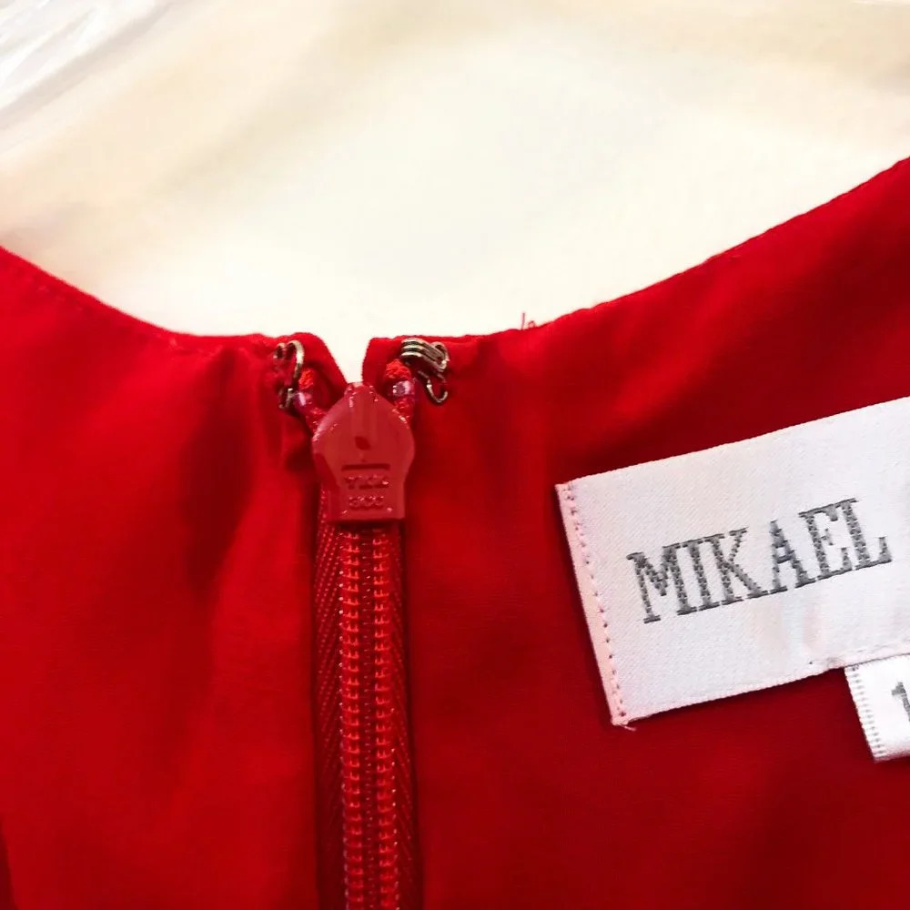 Mikael Aghal Red Chiffon Ruffle Midi Dress 10 NWT - Picture 7 of 8